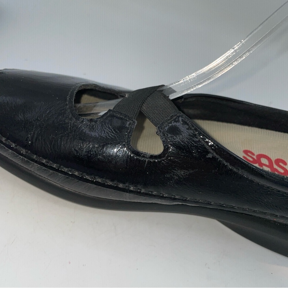 SAS Black Patent Leather Cross-Strap Wedge Comfort Flats Size 8M - Picture 4 of 12